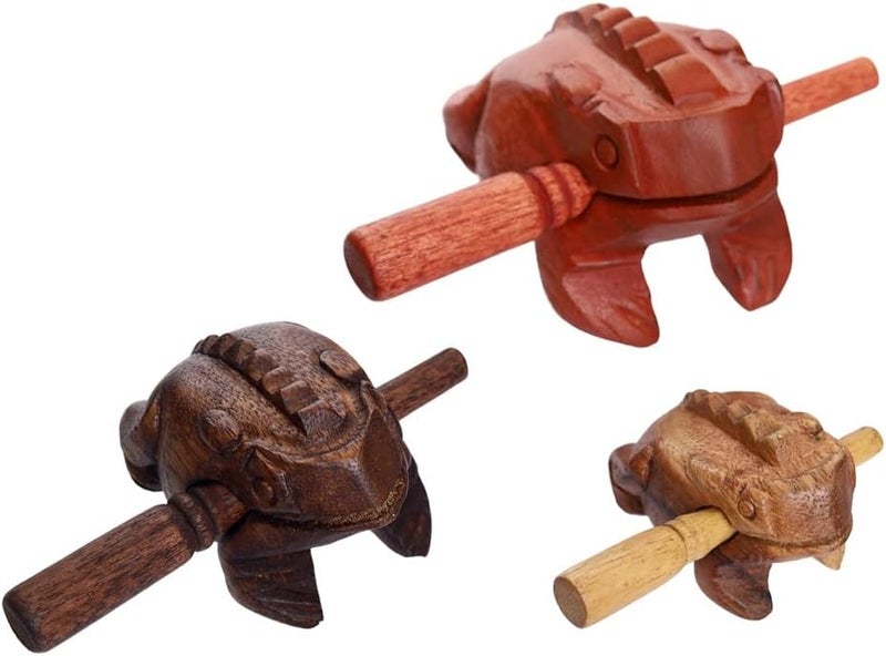 RATREE 888 Guiros Percussion Instruments Wooden Frog wooden frog musical instrument 3 Pieces Set of 4 Inch Frog, 3 Inch Frog, and 2.25-2.75 Inch Frog Home Decor (Brown/Dark Brown/Natural Color) - Image 4